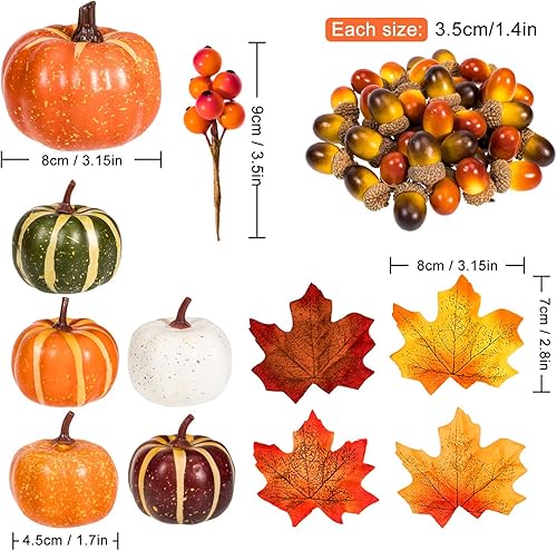Whaline Lot de 160 Feuilles d'érable artificielles d'automne, citrouilles, gourdes, Glands et tiges de Baies Oranges, décoration de Table pour la Maison, Halloween, fête - Nail Gallerys