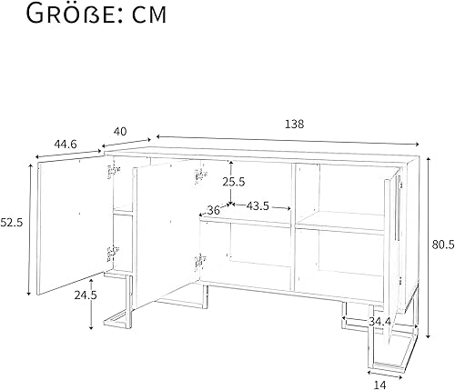 Merax Buffet Moderne à 3 Portes avec étagères réglables, Portes d'armoire en Forme de U et poignées en métal et Socle pour Salle à Manger et Cuisine (Noir) - Nail Gallerys
