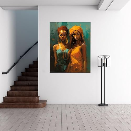 JOSUE Femme Africaine Tableau Decoration Murale Salon Chambre, Fille Noire Vert jaune Impression Sur Toile,Decoration Murale Salle De Bain Bureau Cuisine -40x60cm Encadrée - Nail Gallerys