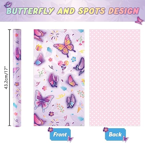 WERNNSAI Papillons - 1 rouleau de papier cadeau d'anniversaire fille enfant papillon violet fête d'anniversaire emballage cadeau avec ligne de coupe 43 cm x 10 m - Nail Gallerys