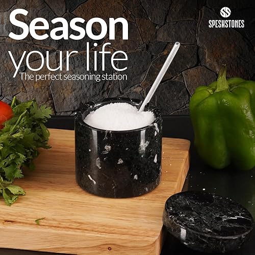 Salière en marbre avec couvercle et cuillère 3'' pouces Récipient à sel blanc Contenants d'assaisonnement pour épices faits à la main pour accessoires de rangement de cuisine - Nail Gallerys