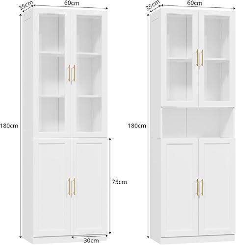 VOWNER Bibliothèque avec Portes en Verre, Étagère à 5 Niveaux avec Tablette Réglable, Ensemble de Vitrine de Rangement Moderne pour Bureau, Salon, Blanc(ADA) - Nail Gallerys