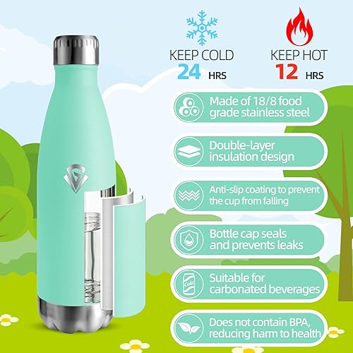 Gourde Isotherme Enfant 500ML, Acier Inoxydable 18/8, Bouteille Isotherme, Sans BPA, Gourde Enfant, Réutilisable, Water Bottle, Étanche Double Isolation, Gourde Inox pour Camping, École, Gym, Sport - Nail Gallerys