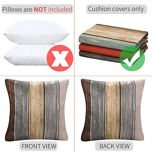 Hanrunsi Housse de Coussin 40 x 40 Rouge Lot de 2 Lin Decoratif Rayures Colorées Ferme Rustique Texture du Bois Rouge Orange Gris Taies d’Oreiller pour Canapé Chaise Balcon - Nail Gallerys