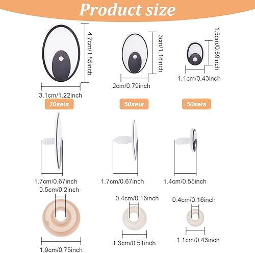 GOMAKERER 120 ensembles 3 tailles D'Yeux Artisanaux en Plastique, Yeux de Sécurité de Dessin Animé avec Ensemble D'Espacement, Faux Yeux D'Animaux Mignons pour la Fabrication de Poupée Artisanale - Nail Gallerys