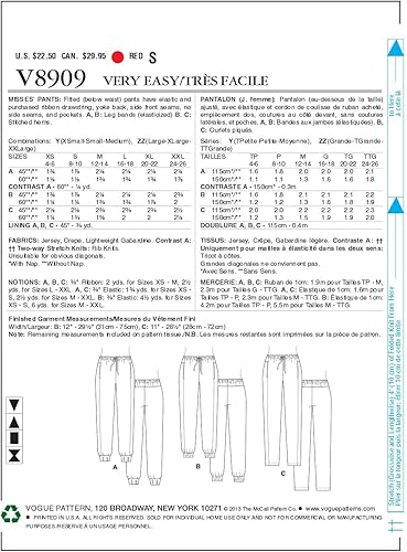 VOGUE PATTERNS v8909 Taille ZZ Patrons pour Femme, Tailles – XL – XXL Blanc Lot de 1, - Nail Gallerys