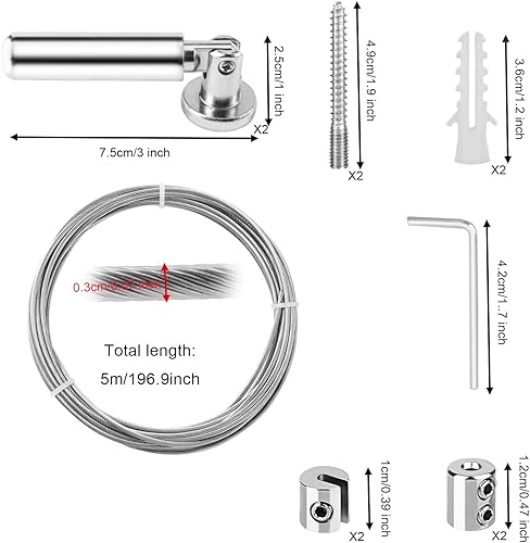 Câble en Acier Inoxydable 5m – Kit Tringle à Rideaux avec Fixation pour Rideau de Douche | Câble pour Rideau Antirouille + Accessoires Inclus | Compatible Rideaux Lourds - Nail Gallerys