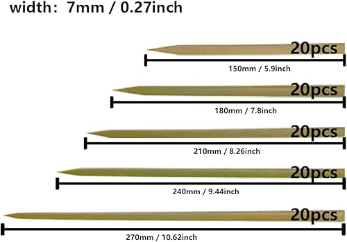 ONEBO 100 Brochettes De Kebab En Bambou,Utilisables Pour Les Grillades à Brochettes Barbecue,Piques à Cocktail, Indispensables Pour Dîners De Collègues Et Les Soirées Barbecue(5 Tailles Différentes) - Nail Gallerys