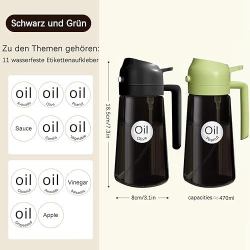 QuillNiche 2 in 1 pulverisateur huile cuisine, 470ml spray huile cuisine Papier d'étiquetage imperméable gratuit, vaporisateur huile Pour la cuisine grill air fryer - Nail Gallerys