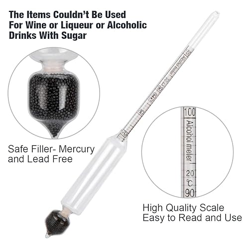LAOYE Pèse Alcool 3 pcs Alcoomètre 0-100 Vol%+ Thermomètre+ 100 ML Cylindre à Mesure+ Brosse de Nettoyage+ Chiffon de Nettoyage pour Whisky, Vodka, Cognac - Nail Gallerys
