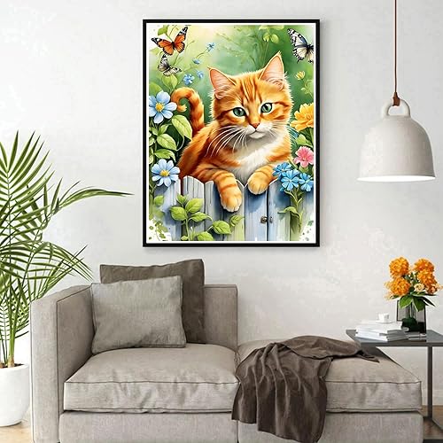 DPHERO 5D Chat Orange Diamond Painting Kits, DIY Papillon Art du Diamant Painting Kit Complet, Fleurs Broderie Kits de Peinture sur Diamant Point de Croix Painting pour Adultes Débutants 30x40 cm - Nail Gallerys