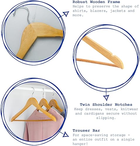 Harbour Housewares 10x Gris Cintres en Bois - Adulte Garde-Robe Placard Costume Vêtements Stockage Ensemble avec Crochet en Métal, Rail de Pantalon - Nail Gallerys