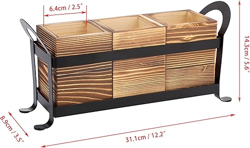 BTSKY Panier à ustensiles en bois avec plateau en métal – Organiseur de couverts à 3 compartiments pour comptoir de cuisine, organiseurs de rangement en bois multifonction - Nail Gallerys