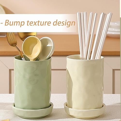 Dxcaicc Support de Rangement pour ustensiles en céramique, égouttoir pour évier de Cuisine, Baguettes, Couverts, cuillère, Fourchette, boîte de Rangement avec bac à Eau,Blanc - Nail Gallerys