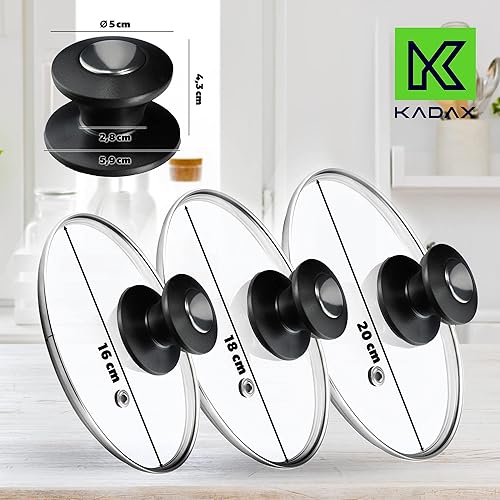 KADAX Lot de couvercles de casserole universels en verre avec poignée, résistants à la chaleur, différentes tailles, couvercle en verre pour casserole (16 + 18 + 20 cm, poignée noire et argentée) - Nail Gallerys