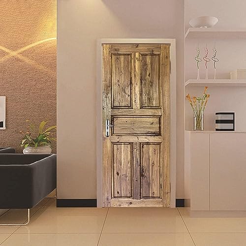 GSKBDQ Sticker Porte Effet 3D Porte en Bois Marron Vintage - Autocollant De Porte Trompe L'Œil - 90X200Cm - Mural Papier Peint - Amovible Muraux Stickers -Chambre Salon Cuisine Poster Décoration - Nail Gallerys