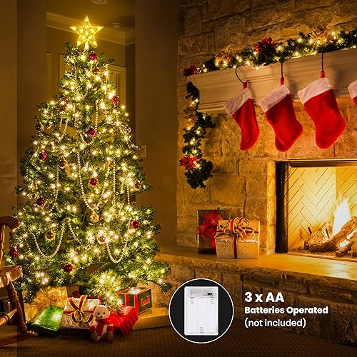 BrizLabs Étoile de Noël, 11 LED 19cm Lumières à Piles pour Sapin, Fête Intérieur, Chambre, Anniversaire, Vacances, Décoration, Blanc Chaud - Nail Gallerys