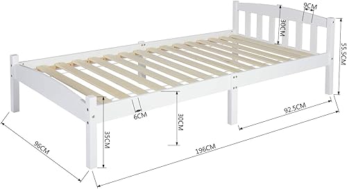LiePu Lit Simple en Bois Massif avec Sommier en Lattes, Lit 1 Place pour Enfants et Adultes, 90 x 190 cm, Blanc - Nail Gallerys