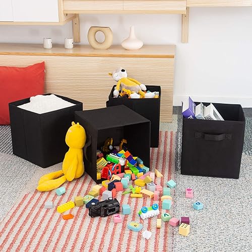 BrilliantJo Lot de 4 Boîtes de Rangement en Tissu avec Panier de Rangement Système de Rangement Pliable pour Armoire, Etagère, Système d'Etagère, Spindle - Noir 33 x 38 x 33cm - Nail Gallerys