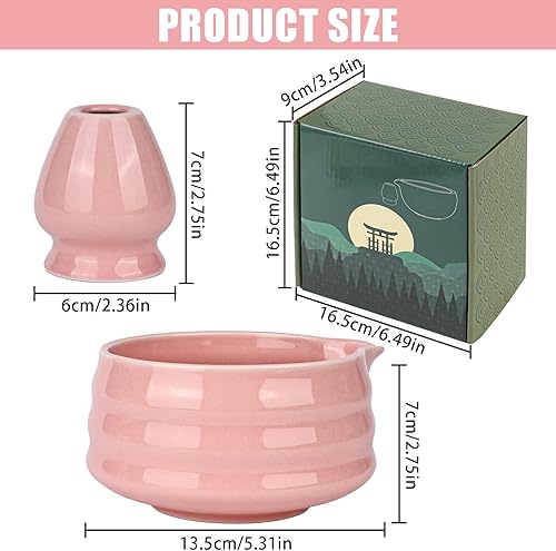 Trendecor Lot de 2 bols à matcha - Couleur rose - Service à thé japonais traditionnel - Bol en céramique - Matcha - Cérémonie - Bol pour salon de thé - Bureau - Nail Gallerys
