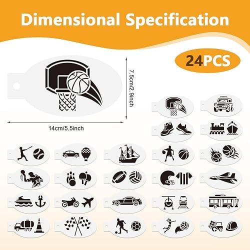 Lot de 24 pochoirs de peinture pour visage de véhicules de transport, 40 styles de balle, sport, Halloween, Noël, vacances, réutilisables, 14 x 7,5 cm, modèles de peinture pour le visage, bus, voiture - Nail Gallerys