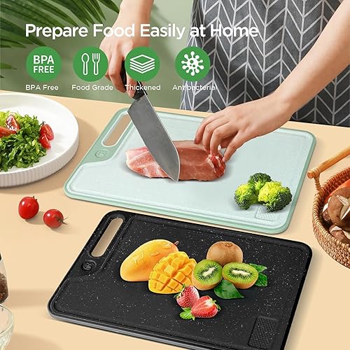 AiQInu Planche a Decouper Plastique, 37x25 cm Rectangulaire Cutting Board Cuisine, Planche à Découper avec Poignées Antidérapantes pour Légumes, Fruits, Viande, Noir - Nail Gallerys