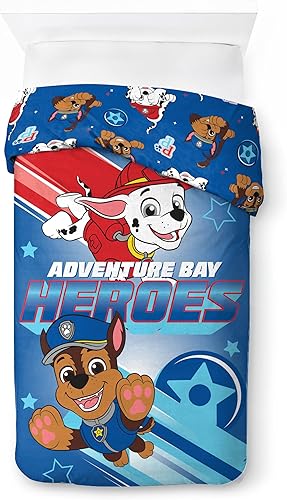 Jay Franco Nickelodeon Paw Patrol Parure de lit simple 100 % coton – Chase Blue Parure de lit avec taie d'oreiller 80 x 80 cm - Nail Gallerys