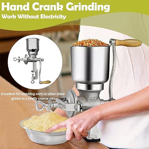 Moulin à Céréales Manuel avec Grande Trémie de 13cm & Pince de Table 4cm,Finesse de Broyage Réglable,Multifonction Broyeur à Grains en Fonte,pour Noix,Café, Céréales,Graines,Maïs,Épices - Nail Gallerys