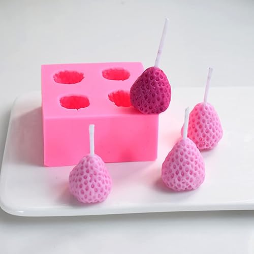 Lsydgn Moule Fraise 4 Cavités Moule en Silicone Quatre Fraises 3D Antiadhésif Facile à Nettoyer Réutilisable Adapté à La Décoration De Gâteau à Gelée Au Chocolat Bougie Bricolage Outil (Rose) - Nail Gallerys