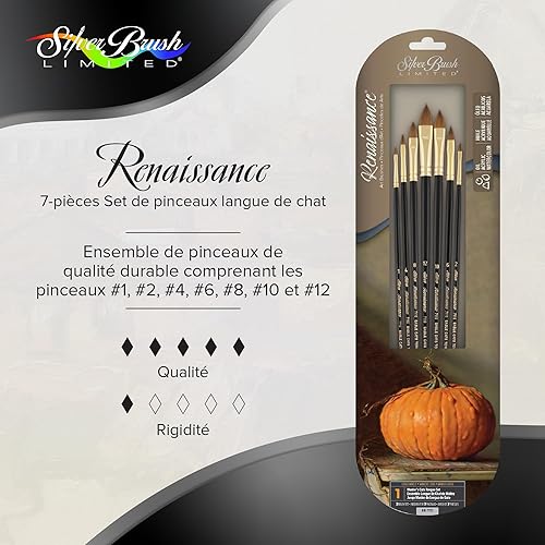 Silver Brush Limited - Assortiment de 7 pinceaux Langue de Chat Renaissance pour l’Aquarelle et la Peinture à l'huile - Manche Long - Tailles 1, 2, 4, 6, 8, 10, 12 - Nail Gallerys