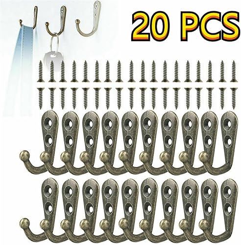 XIUsheUA 20/15/10/5 PIÈCES Double Trou Patère 44 * 30mm en Alliage de Zinc Vintage Bronze Mur Crochet Robe Manteau Porte-Chapeau Clé Cintre avec Vis pour Salle de Bain, Chambre(03,20PCS) - Nail Gallerys