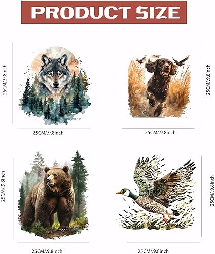 SUPERDANT 4PCS Thèmes de Chasse Transfert Textile Thermocollant Forêt Loup Ours Autocollants de Transfert de Chaleur Chien Canard Patch Thermocollant Décoration Applique - Nail Gallerys