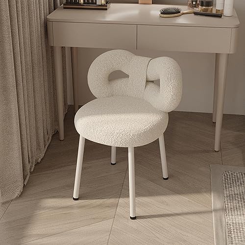 Karelwui Petit Tabouret de Coiffeuse avec Dossier Noeud Papillon, Chaise de Maquillage pour Chambre à Coucher, Femmes et Filles, Coussinets Pieds réglables, sans accodoirs Salle de Bain, Blanc - Nail Gallerys