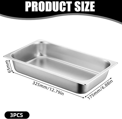 Lot de 3 bols à paner en acier inoxydable GN 1/3 - 32,5 x 17,5 x 6,5 cm - Lot de récipients GN de 2,4 l - Rectangulaire - Idéal pour escalopes, viande, poisson, argent - Nail Gallerys