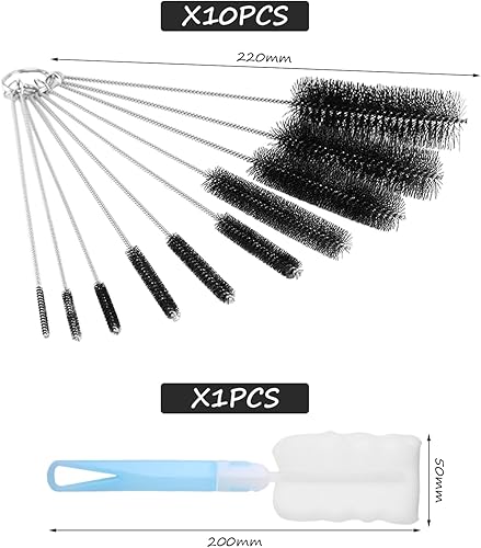 Lot de 10 brosses à paille, 1 brosse pour biberon, brosse de nettoyage pour machine à café, petite brosse fendue, brosse de nettoyage multifonction, kit d'outils de nettoyage - Nail Gallerys