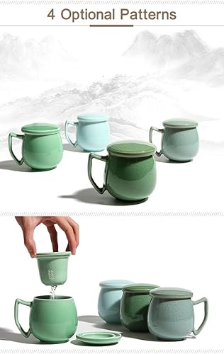 Tasse à thé en porcelaine céladon avec passoire intérieure et couvercle, jade chinoise avec 4 motifs optionnels, vert (pièces de hacking) - Nail Gallerys