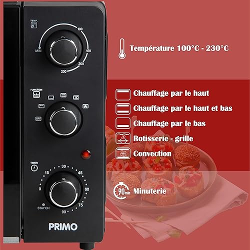 PRIMO PR254OV Four Autonome - Four à Convection - 28L - 1500W - Noir - Nail Gallerys