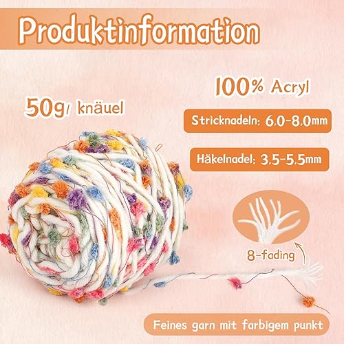 Coopay Chic Laine à Crocheter, 4x50g Pelote de Laine à Tricoter Esthétique avec Boules Arc-en-Ciel, Doux Fil Coton pour Crochet Tricot, Fil à Crocheter pour Écharpe/Bonnet, Laine Tricot Boule Tulipe - Nail Gallerys