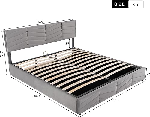 Merax Lit Capitonné Double 160 x 200 cm - Hydraulique Avec Sommier à Lattes, Coffre de Rangement et Tête de Lit Haute - Pour Adultes et Adolescents - Lin, Beige, Sans Matelas - Nail Gallerys