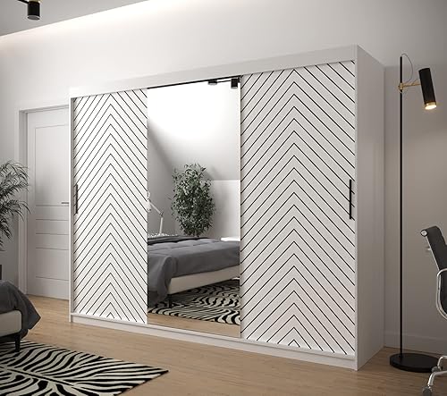 ABIKSMEBLE Armoire à Portes coulissantes Jodełka 2 180 Armoire avec Tringle et étagère Armoire avec Miroir de Chambre à Coucher (Noir Mat + Chêne Artisan + Noir Mat, Tiroirs: 0) - Nail Gallerys