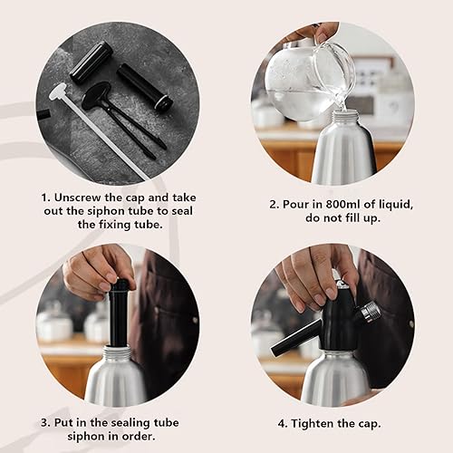 1L Siphon à soda, Machine à Faire du Soda, machine à eau portable pour eau gazeuse, Bouteille de Siphon à Soda avec régulateur de pression, pour jus de Fruits Maison,Mojitos,Cocktails,Boissons (noir) - Nail Gallerys