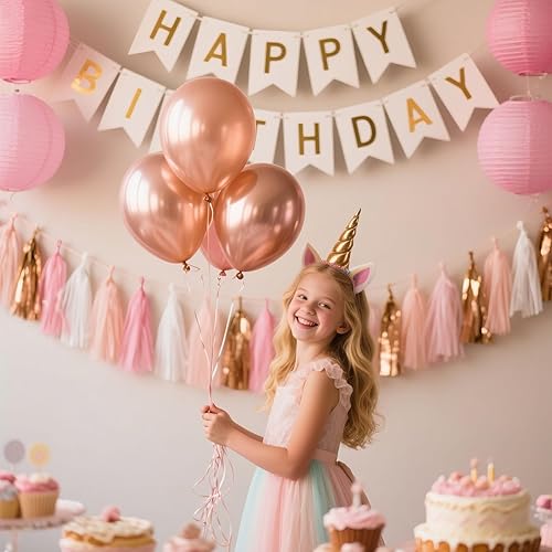 AimtoHome Lot de 20 guirlandes de pompons or rose, pêche, blanc, rose, décorations de fête pour anniversaire, festival de musique bohème, fête prénatale, mariage, mariage - Nail Gallerys