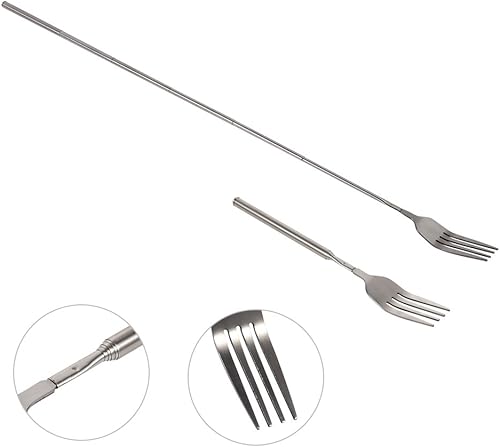 Fourchette Télescopique Longue Poignée en Acier Inoxydable pour BBQ Barbecue Grille-pain Dîner Dessert Fruit Long Fourchette - Nail Gallerys
