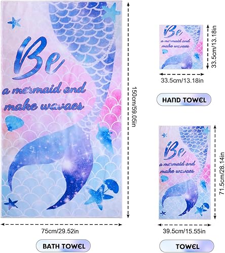 Zocipro 3pcs Serviettes de Plage Sirène pour Enfants, 152 x 76 cm en Microfibre Anti-Sable Légères, à Séchage Rapide, pour la Natation, Le Camping, la Plage, la Salle de Sport (3 Tailles) - Nail Gallerys