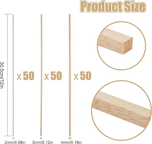 AIEX 150pcs 30,5cm Bâtons en Bois Long, Baton Naturelbaguette Loisir Creatif Bâtons de Chevilles Artisanales Batonnet pour l'Artisanat de Décorations, 3 Tailles 2,3,4 mm - Nail Gallerys