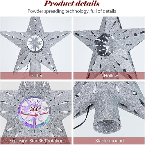 Weslery Projecteur de Sapin de Noël avec Projection Dynamique à Paillettes 3D, Pentagramme Creux, lumières LED rotatives intégrées et étoile incassable pour décoration de Sapin de Noël - Nail Gallerys