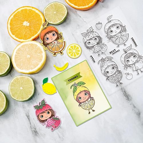 GLOBLELAND Tampons Transparents Fruit Lady pour la Fabrication de Cartes Strawberry Women Tampons en Silicone Mots Best Wishes Tampons Transparents pour Bricolage Scrapbooking Gaufrage - Nail Gallerys