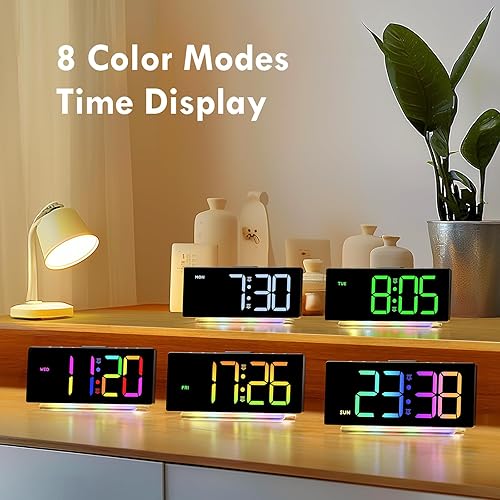 HERMIC Réveil Numérique LED Courbé Avec Lumière RGB, Double Alarme, 12/24H, Luminosité Réglable (Adaptateur Inclus) - Nail Gallerys