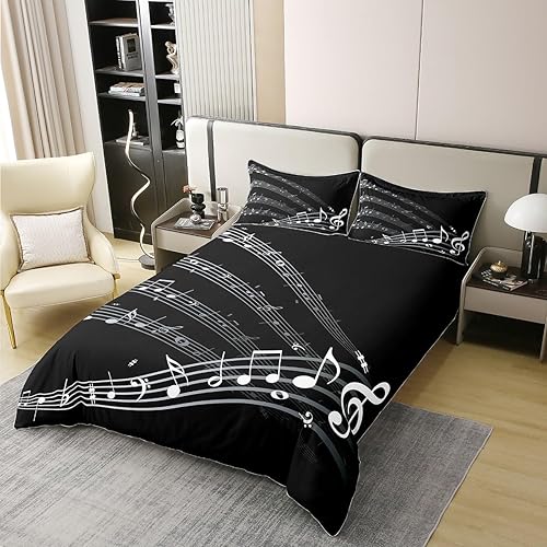 Homemissing Notes Coton Housse de Couette 140x200cm Enfants Piano Guitare Parure de lit Adulte Classique Musique thème Literie Set Noir et Blanc Ensemble literie décoration de Chambre avec - Nail Gallerys