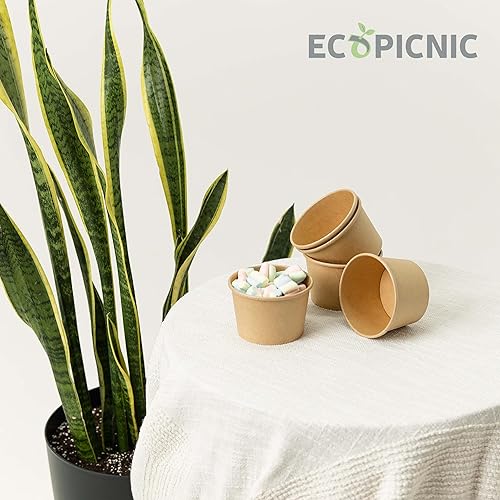 ECOPICNIC Lot de 50 gobelets à Soupe jetables de 470 ML avec Couvercle en Carton Kraft, gobelets Alimentaires Marron avec revêtement en polyéthylène, Bol à Soupe avec Couvercle - Nail Gallerys